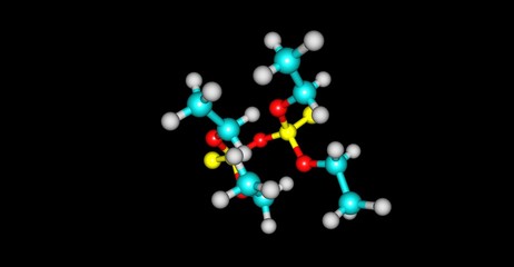 Tetraethyl dithiopyrophosphate molecular structure isolated on black