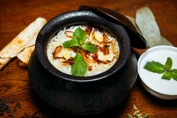 Biryani with curd. indian pulav with yogurt