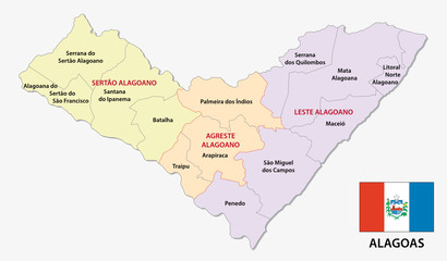 alagoas administrativ and political map with flag