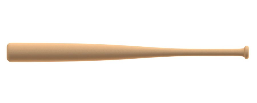 Closeup of beech wood baseball bat isolated on white background, 3D rendering