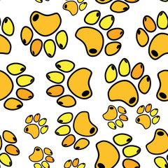 Cat or dog paw seamless pattern - vector animal footprint texture. Vector illustration.