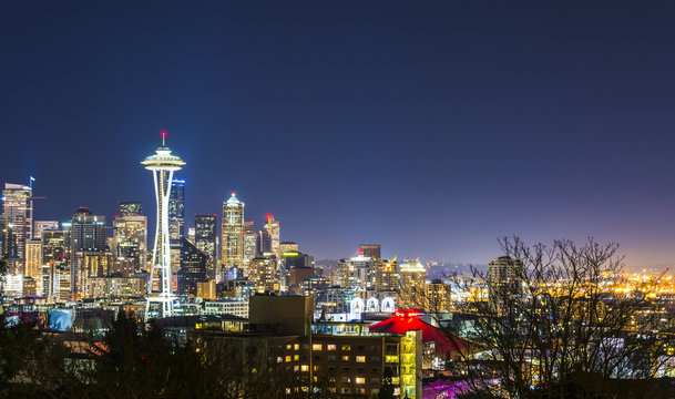 Seattle cityscape at night,Washington,usa.