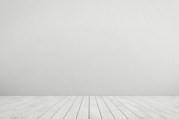 Empty room white wall, white wood floor