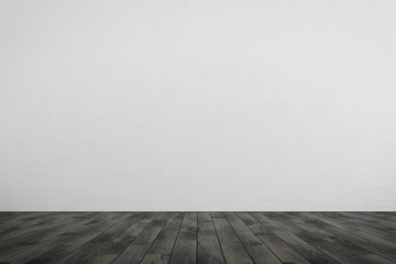 Empty room white wall, gray wood floor
