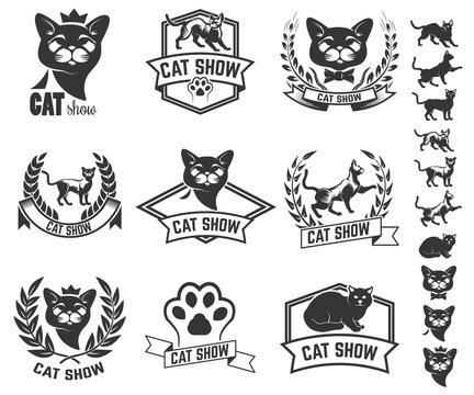 Set of cat show labels isolated on white background. Design elements for logo, label, sign. Vector illustration.