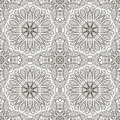 Seamless pattern doodle ornament. Black and white background. Ethnic motives. Zentangl Coloring