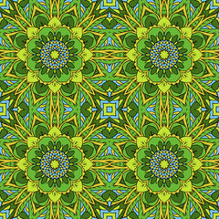 Mandala. Oriental ornament relaxing. Doodle Seamless pattern. Green tone