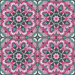 Oriental ornament relaxing. Mandala. Doodle Seamless pattern. Pink and blue