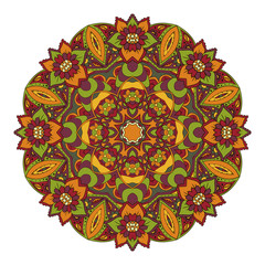Mandala. Oriental pattern. Traditional round ornament. Turkey Egypt. Relax, yoga. Red and orange