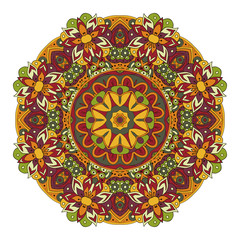 Mandala. Oriental pattern. Traditional round ornament. Turkey Egypt. Relaxing picture. Red and orange colors