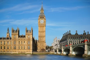 Keuken spatwand met foto London, UK. Big Ben and the Westminster Bridge with Red buses. © Zoltan