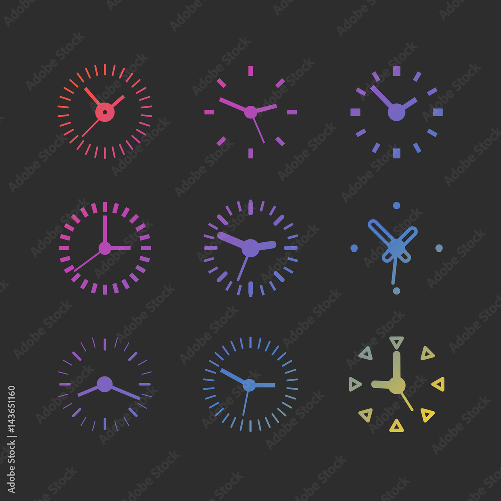 Aufkleber Different color clocks collection. Vector set