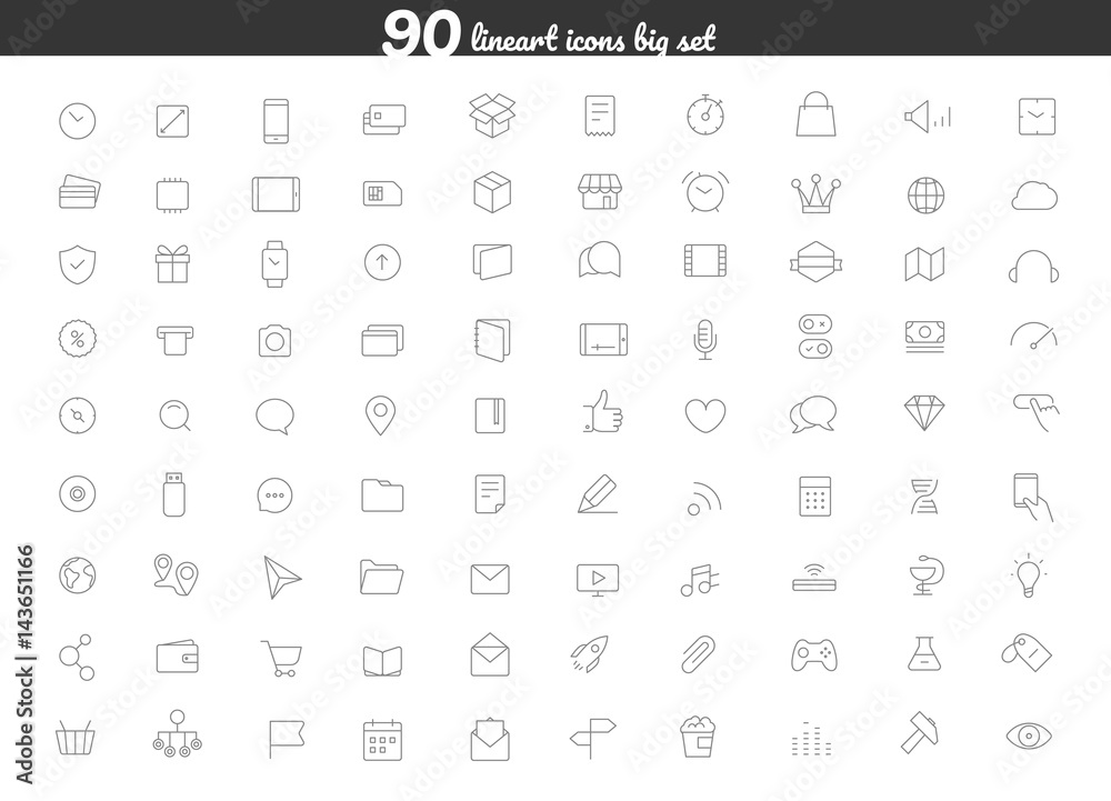 Poster different lineart style icons vector collection. 90 icons big set