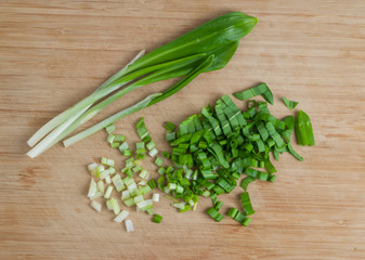 Chopped leaves of ramson on a cutting board