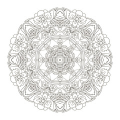 Mandala. Oriental pattern. Traditional coloring round ornament. Turkey, Egypt, Islam. Relaxing picture. Doodle drawing