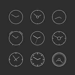 Different lineart clocks collection. Vector set