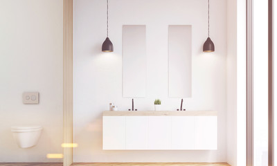 Toilet and sink, white wall, toned