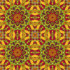 Mandala. Oriental pattern. Turkey, Egypt, Islam. Traditional seamless ornament. Doodle drawing. Relaxing picture. Red and orange tone