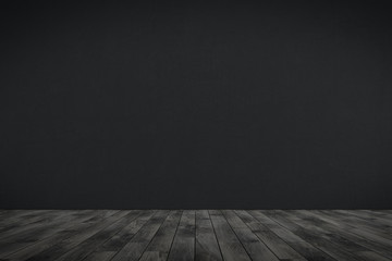 Empty room black wall, gray wood floor