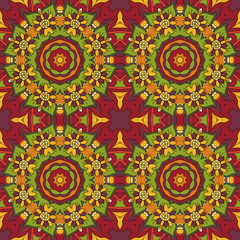 Oriental pattern. Traditional seamless ornament. Mandala. Flower. Doodle drawing. Red and orange colors