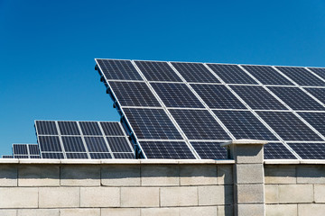Solar panel, photovoltaic, alternative electricity source - selective focus, copy space