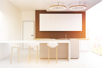 Kitchen with dark gray wall, toned