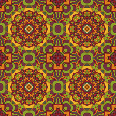 Oriental pattern. Traditional seamless ornament. Mandala. Turkey, Egypt, Islam. Doodle drawing. Red and orange tone
