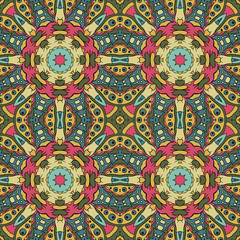 Traditional seamless ornament. Oriental pattern. Mandala. Doodle drawing. Blue and pink