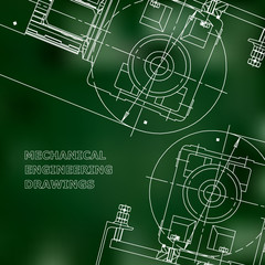 Mechanical engineering the drawing. Technical illustrations. The drawing for technical design. Cover, banner. Green