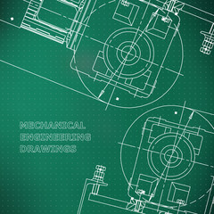 Mechanical engineering the drawing. Technical illustrations. The drawing for technical design. Cover, banner. Light green. Points