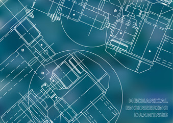 Blueprints. Mechanics. Cover. Mechanical Engineering drawing. Engineering design. Blue
