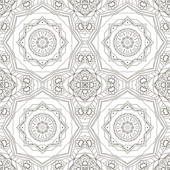 Seamless coloring Mandala. Seamless oriental pattern. Doodle drawing. Hand drawing. Yoga, relaxation, floral motifs