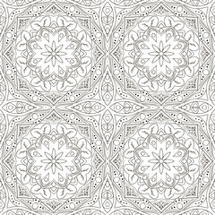 Seamless Mandala. Seamless floral ornament. Doodle drawing. Hand drawing. Yoga, relaxation, floral motifs. Coloring