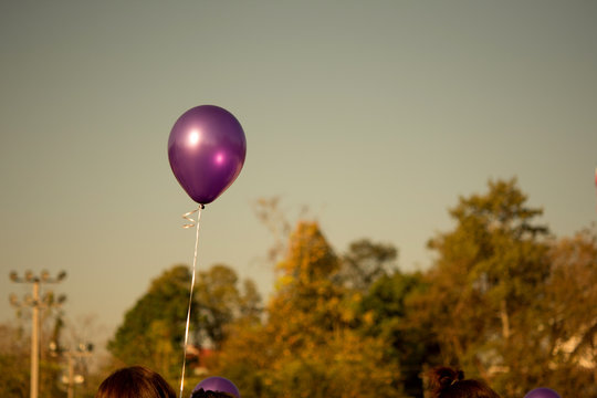 A Purple Balloon Flying Up In The Sky.