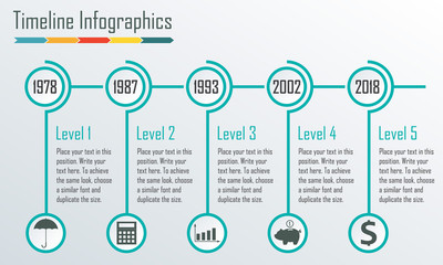 Timeline Infographics template. Horizontal design elements. Vector illustration.
