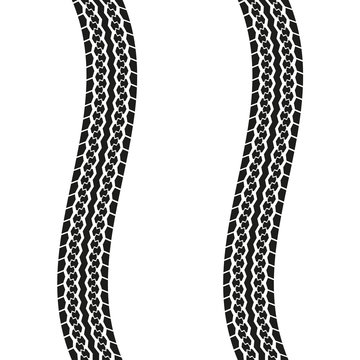 Tire tracks isolated on white background. Winding Tyre prints.