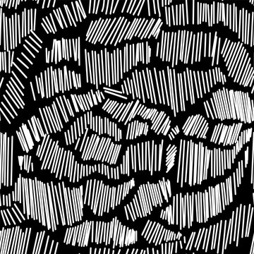 Seamless abstract vector pattern. Linocuts line strokes repeating texture.