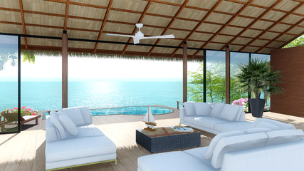 Fototapeta premium tropical bungalow sea view beach on holiday living room