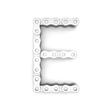 Alphabet made from Bicycle chain, letter E. 3D illustration