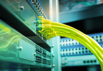 network cables connected to switch,Data Center Concept