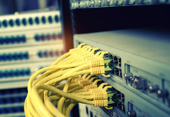 network cables connected to switch,Data Center Concept
