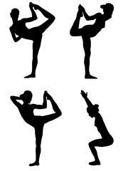 Woman makes yoga exercise. Vector silhouette. Vector images set (collection)