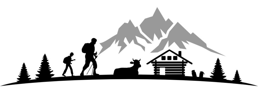 Silhouette Wanderer H&uuml;tte