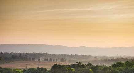Fototapeta premium Sunny morning in the fog and mountain view