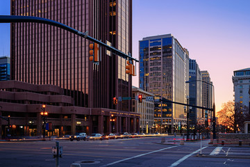 Fototapeta na wymiar street view of sunset cityscape