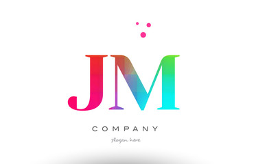 JM J M colored rainbow creative colors alphabet letter logo icon