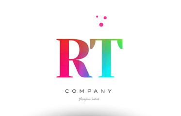 RT R T colored rainbow creative colors alphabet letter logo icon
