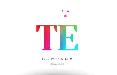 TE T E colored rainbow creative colors alphabet letter logo icon