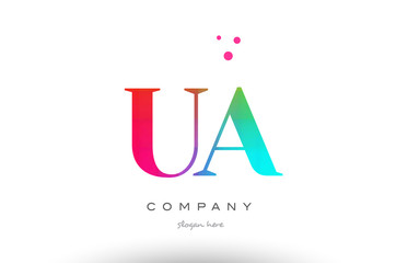 UA U A colored rainbow creative colors alphabet letter logo icon