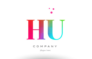 HU H U colored rainbow creative colors alphabet letter logo icon